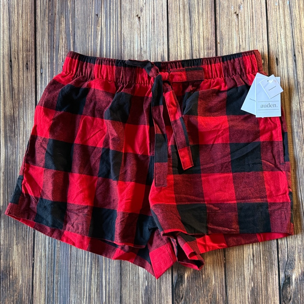 NWT Auden Flannel Red & Black Checker Sleep Shorts S